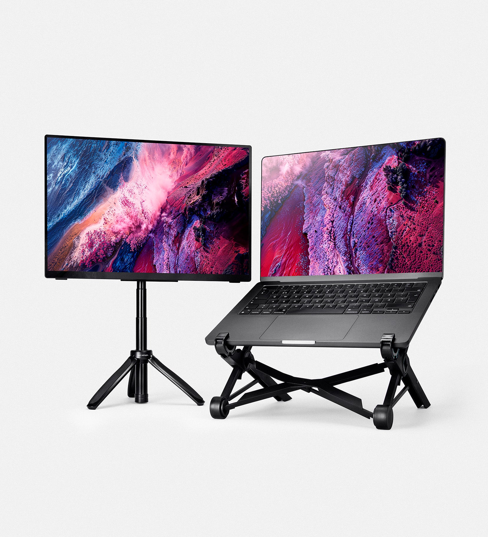 Portable monitor on desk with clean minimalist setup